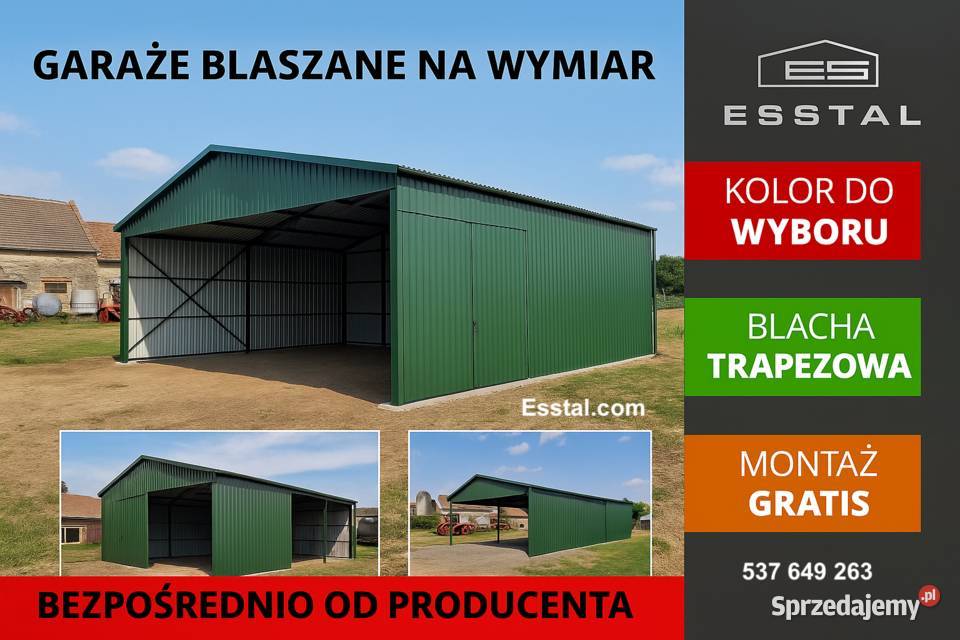 Zielony Otwarty Garaż Blaszany Wiata Magazyn blacha warmińsko-mazurskie Lidzbark