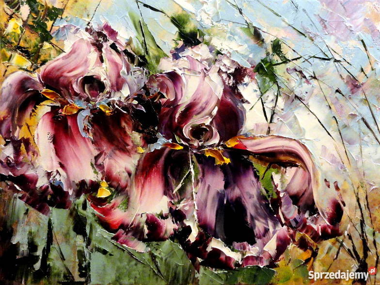 Obraz olejny 40x30 kwiaty irysy Warszawa