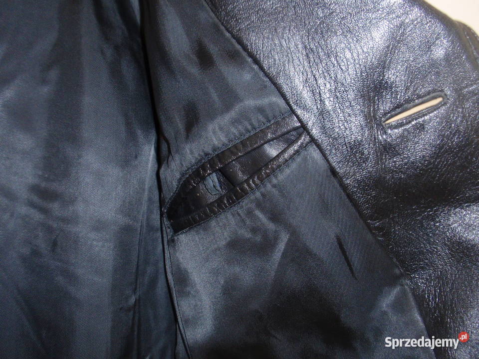 Płaszcz ze skóry skórzany skóra czarny L XL Rozmiar XL Kurtki i płaszcze Łódź