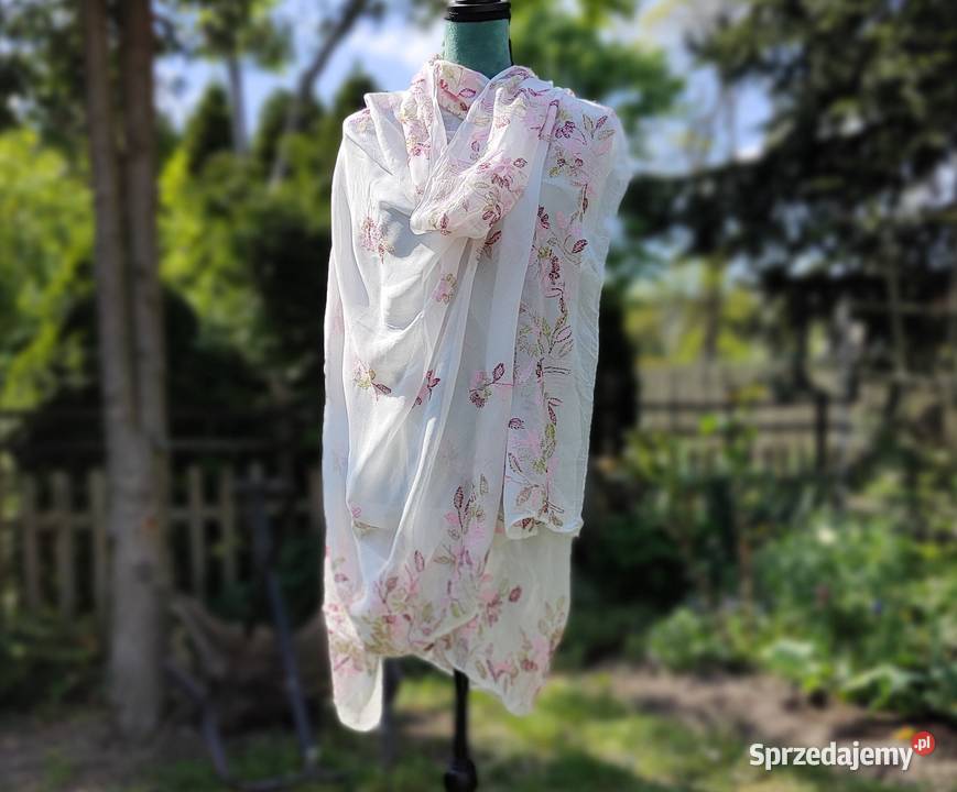 Duża chusta szal dupatta kolorowy haft szyfon Szczecin