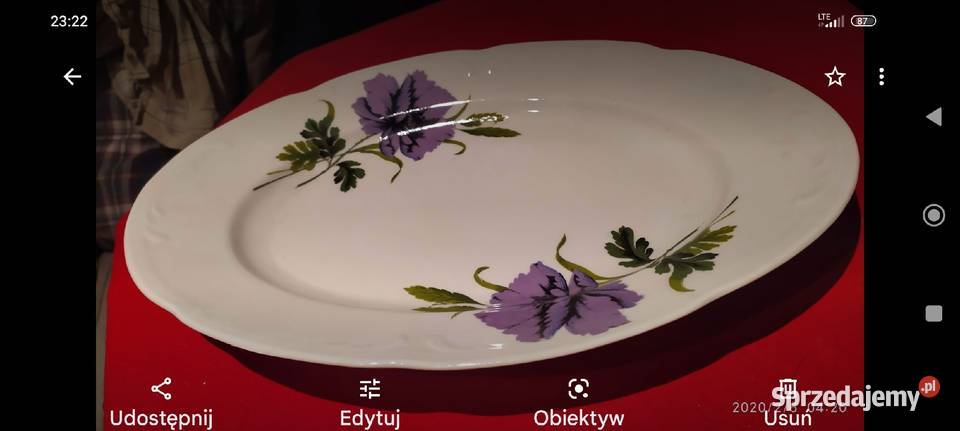 Duża patera porcelana Włocławek biel fiolet
