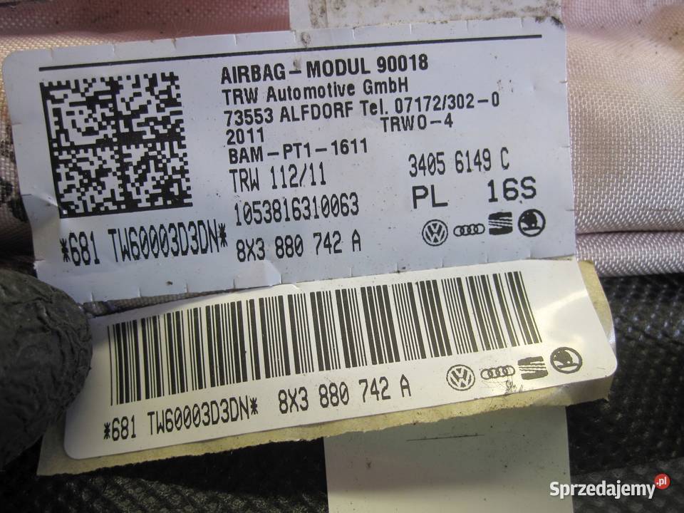 AUDI A1 AIRBAG kurtyna prawa 8X3880742A osobowe Kielce