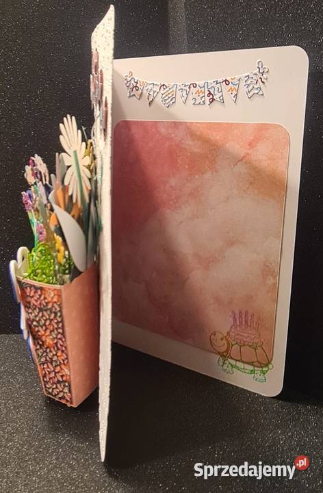 Kartka urodzinowa handmade kwiaty bukiet wazon