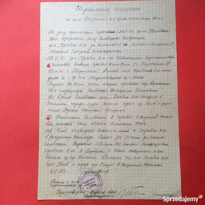 786 Lwów Zeznanie Świadka Chrobak Szczecin