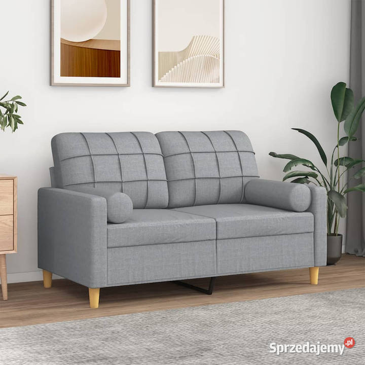 2osobowa sofa z poduszkami jasnoszara 120
