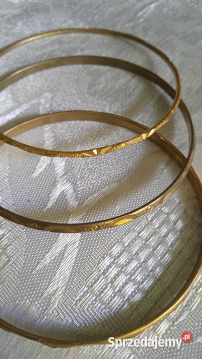 TRZY ZŁOCONE FREZOWANE BRANSOLETKI KÓŁKA
