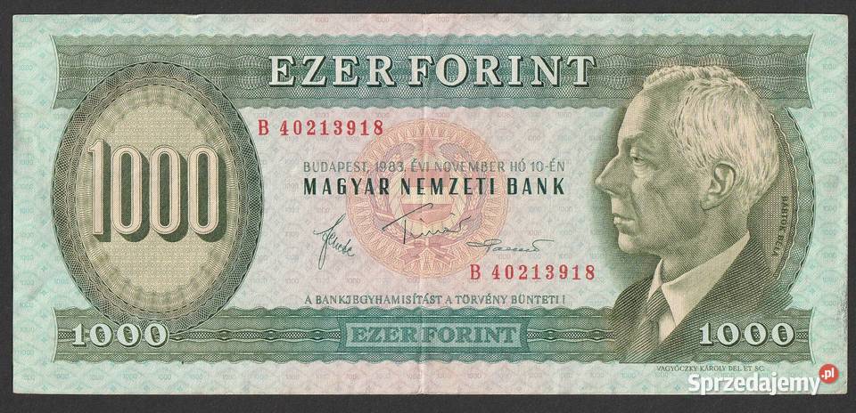 WĘGRY 1000 FORINTÓW 1983 BELA BARTOK A Łódź sprzedam
