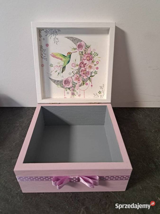 Szkatułka z księżycem kwiaty koliber handmade Kędzierzyn-Koźle