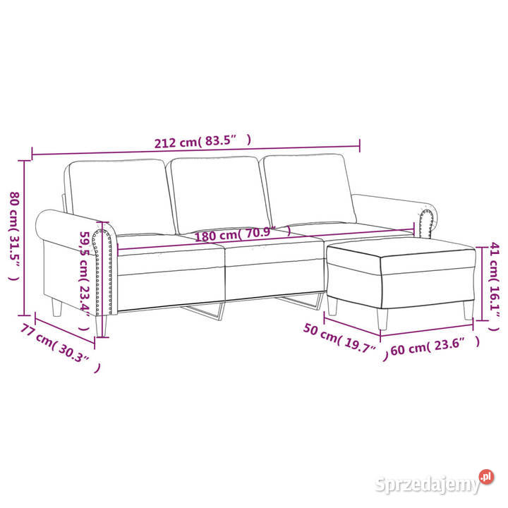 3osobowa sofa z podnóżkiem jasnoszara 180 Warszawa