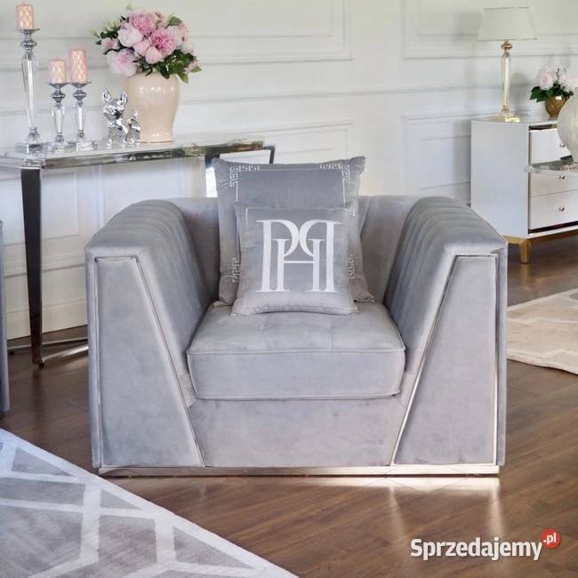 Fotel Monte Carlo Glamour Tapicerowany Szary Warszawa sprzedam