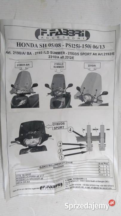 NOWA SZYBA OWIEWKA OSŁONA FABBRI MADE IN ITALY