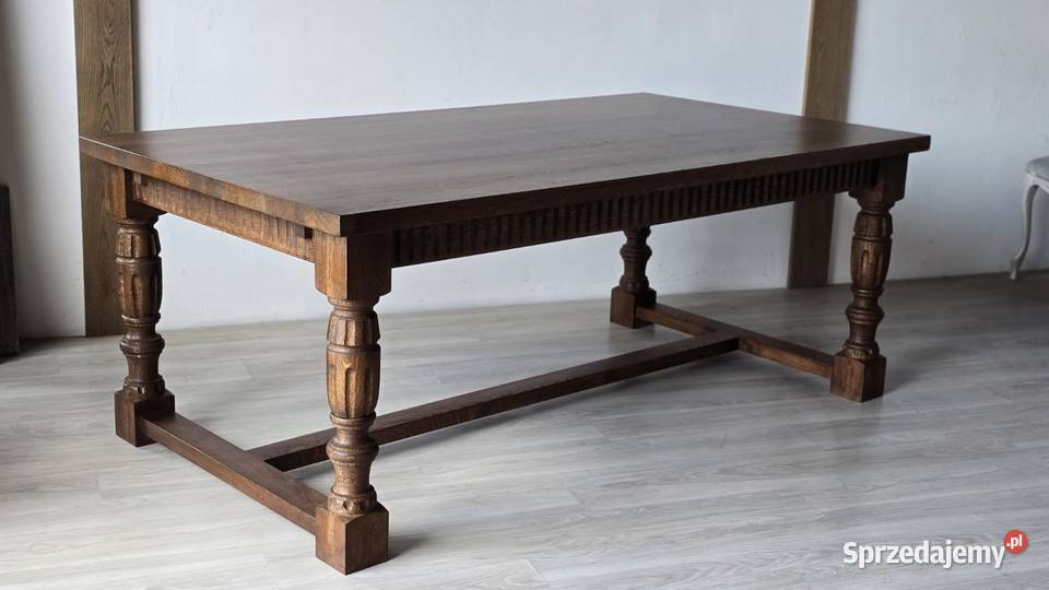 Stół dębowy rozkładany brąz ciemny orzech 100cm