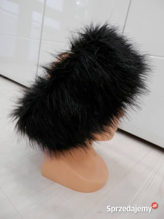 Opaska na Uszy Czarna Zimowa Futrzana Sztuczne Dla kobiet Łomża sprzedam