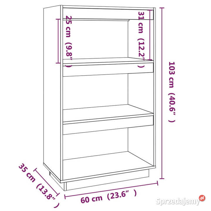 Regał na książkiprzegroda 60x35x103 lite drewno