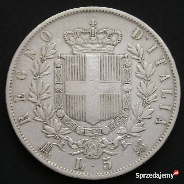 Włochy 5 lirów 1869 SREBRO Wiktor Emanuel II Łódź