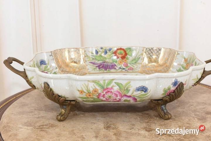 Antyczna Patera Owocnik Złocona Porcelana Brąz Kraków