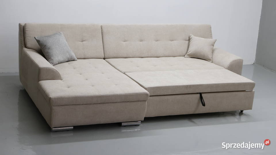 TJE Narożnik funkcją spania BEŻOWA tkanina 266cm Poznań