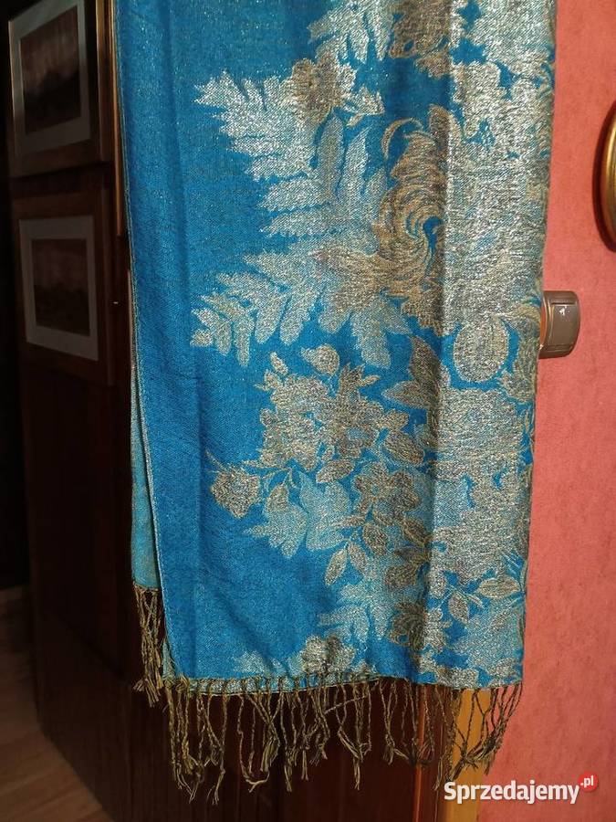 Szal damski 178x66 zloto turkusowy Tczew