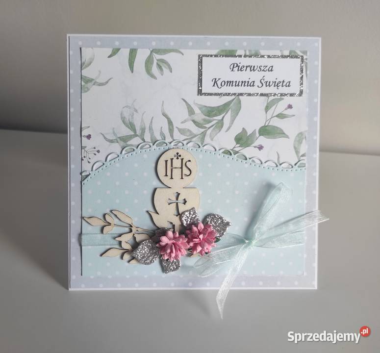 Kartka ręcznie robiona Komunia Święta handmade Łódź