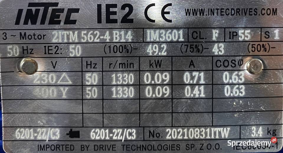silnik elektryczny 009kW 1330obr 3fazowy IE2 kujawsko-pomorskie Pigża