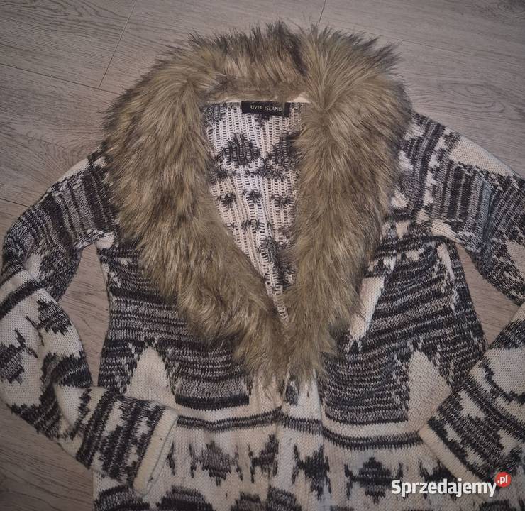 Kardigan sweter kołnierz futerko River Island Rozmiar 36(S) Łódź sprzedam