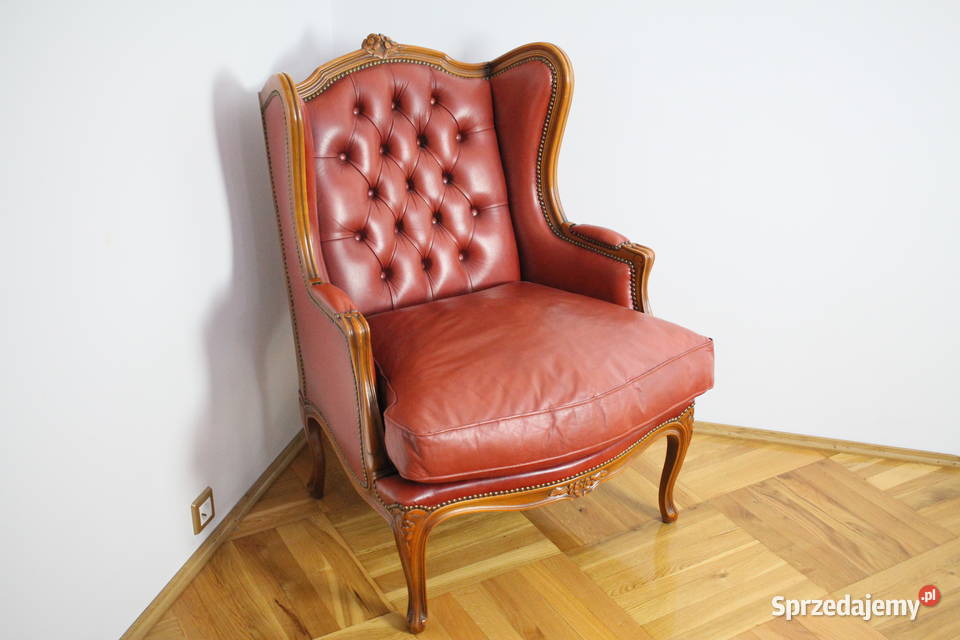Piękny fotel barokowy ręcznie robiony skóra Góra