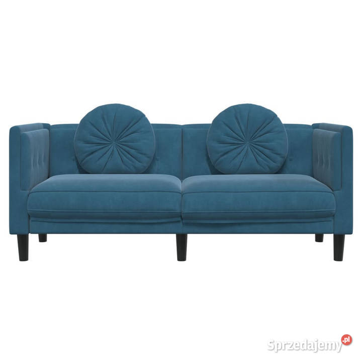 Sofa 2osobowa z poduszkami niebieska aksamit Warszawa
