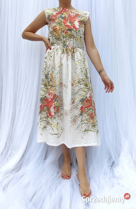 Sukienka retro z kwiatami prosta S 36 M 38 Szczecin