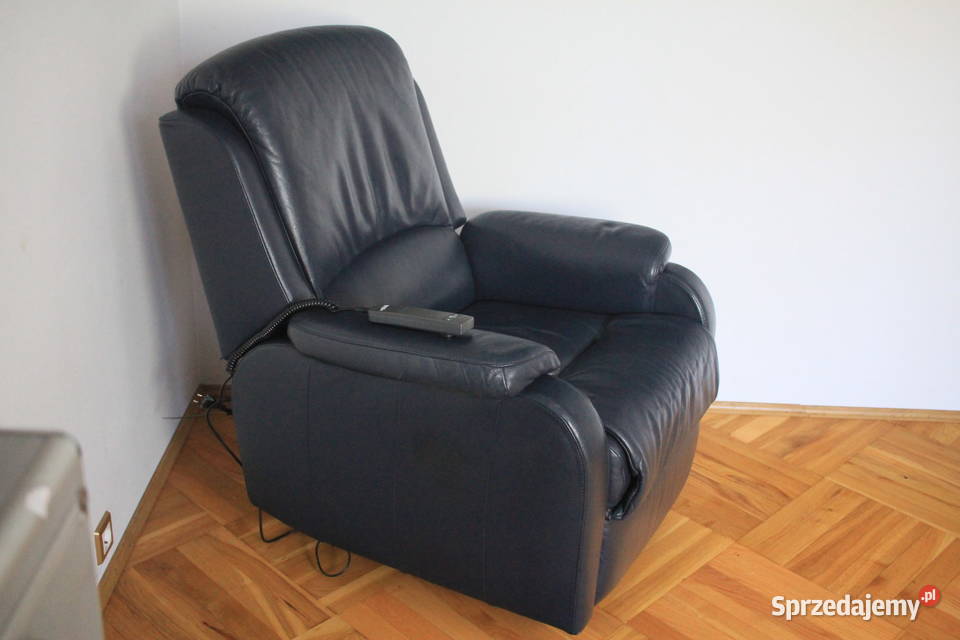 Wygodny fotel granatowa skóra ROZKŁADANY Góra