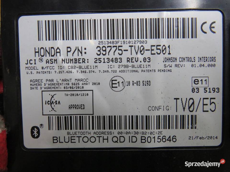 MODUŁ BLUETOOTH CIVIC IX 39775TV0E501 osobowe