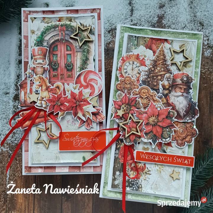 KARTKI ŚWIĄTECZNE hand made zestaw 2 Mszana Dolna