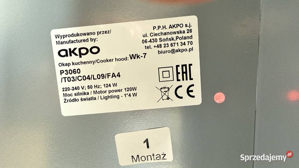 Okap kuchenny Funkcja pochłaniacza Gdynia