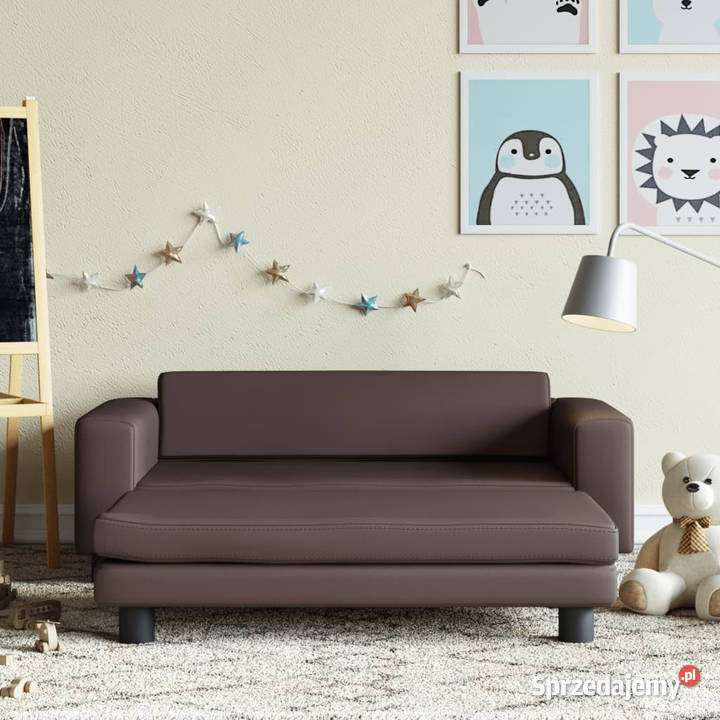 Sofa dziecięca z podnóżkiem brązowa 100x50x30 mazowieckie Warszawa