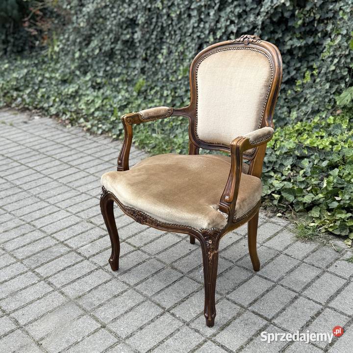 ARTexpert Wygodny Pałacowy fotel Ludwik welur Antyki, Sztuka, Kolekcje Dobrzany sprzedam