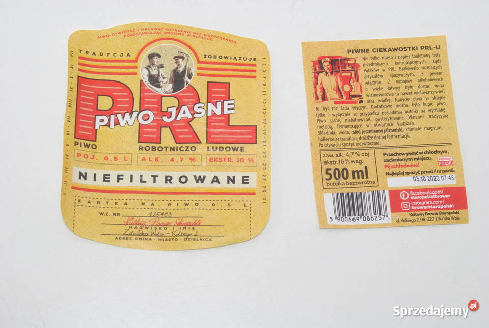 Etykieta z butelki PRL Piwo Jasne niefiltrowane Cieszyn