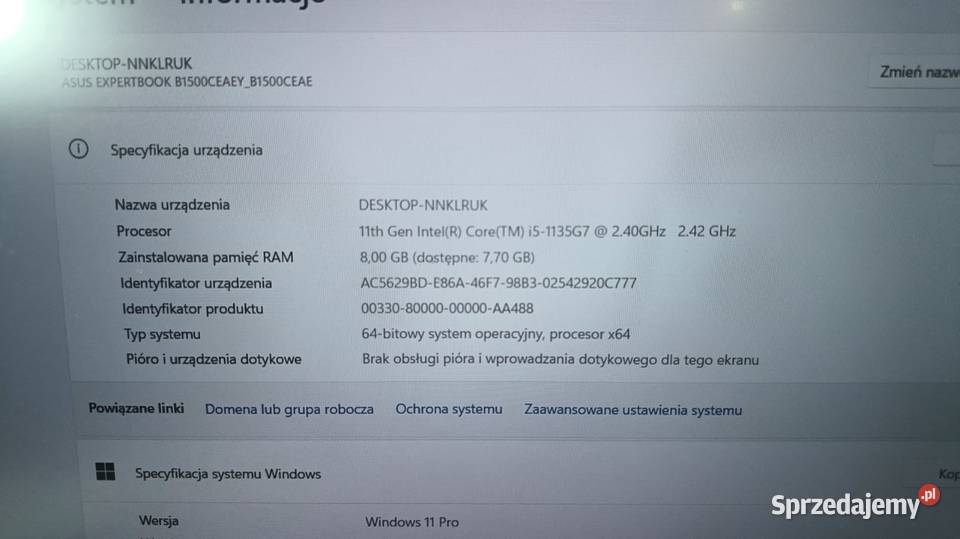 Laptop ASUS ExpertBook B1500C Pozostałe Katowice sprzedam