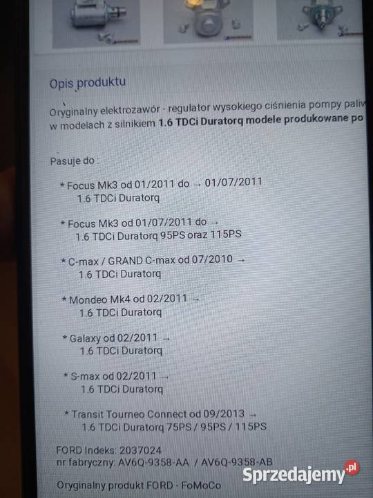 Zawór ciśnienia paliwa 16ford Rok produkcji 2019 Układ elektryczny łódzkie Bełchatów