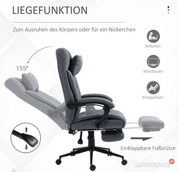 Krzesło biurowe Vinstto z podnóżkiem szary Brzesko