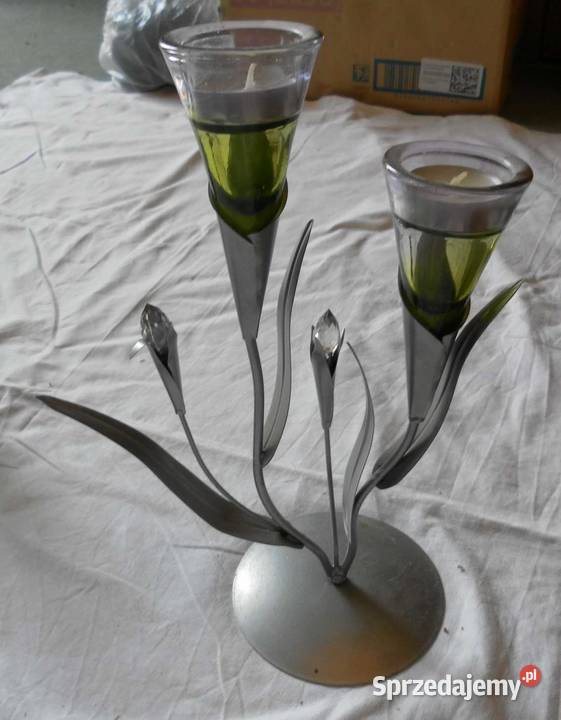 Szkło w Metalu Świecznik ozdobny Liście 2