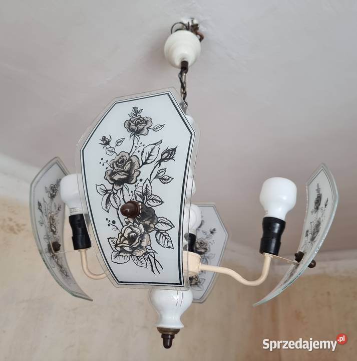 Lampa żyrandol prl szklany porcelana sprawny Sosnowiec