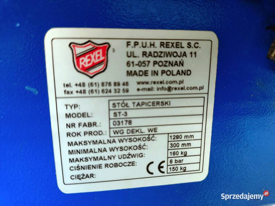 Stół Tapicerski pneumatyczny REXEL ST3 posiadam świętokrzyskie