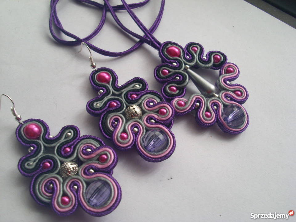 Naszyjnikkolczyki sutaszfioletróż Częstochowa