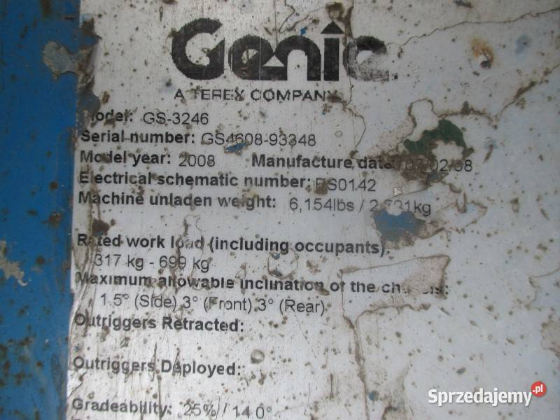 Podnośnik nożycowy zwyżka 12 m Genie GS3246 UDT wielkopolskie Pleszew sprzedam