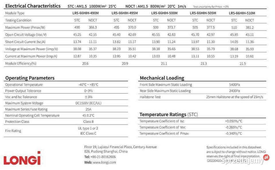 PALETA 31 Panel fotowoltaiczny LONGI 500W SILVER