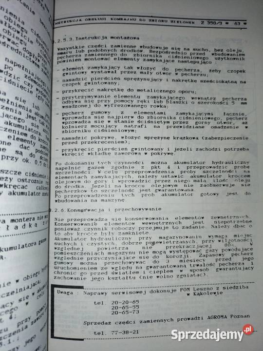 Instrukcja obsługi kombajnu do zielonek PFMŻ lubelskie Tarnawka Pierwsza