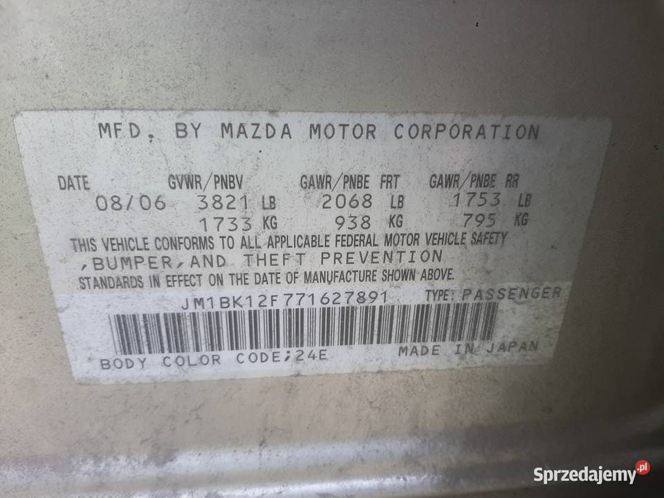 Mazda 3 I BK Sedan 20 150 Automat LPG Butla do