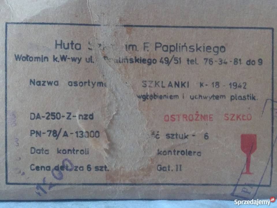 HUTA WOŁOMIN szklanki z uchwytem plastikowym PRL Warszawa