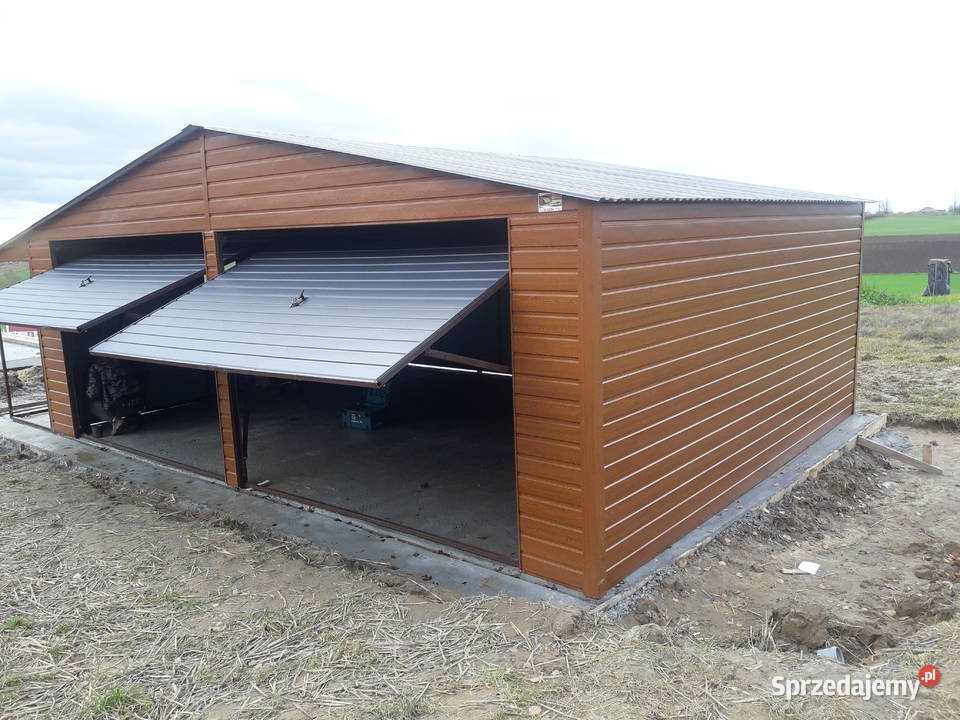 Garaż Blaszany 6x5m Dwie Bramy Uchylne Ciemny Gielniów