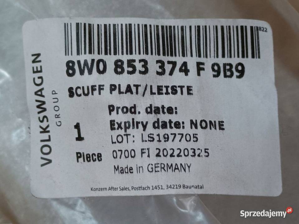 AUDI A4 B9 8W LISTWA PROGOWA OZDOBNA PRAWY PRZÓD Pleszew sprzedam