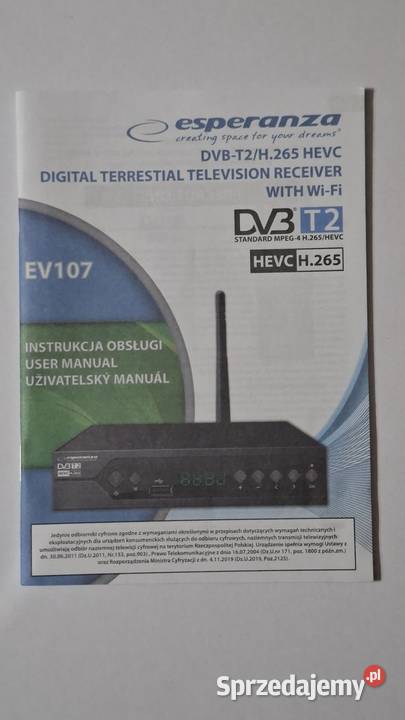 Dekoder tuner DVBT2 Esperanza EV107 uszkodzony lubuskie Zielona Góra